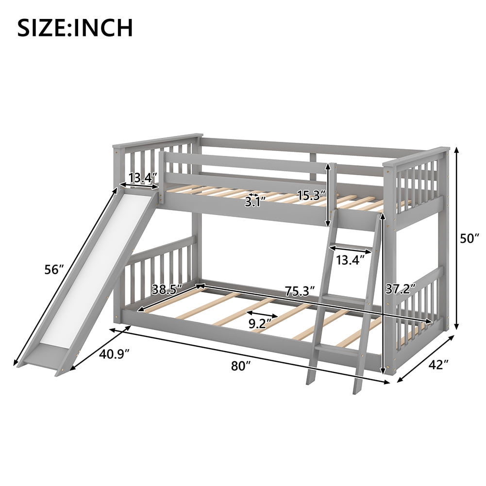 Kadyn Twin over Twin Loft Bed with Convertible Slide and Ladder, Gray