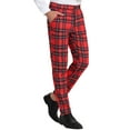 thumbnail image 5 of Unique Bargains Men's Checked Pattern Suit Pants Flat Front Plaid Dress Pants 30 Dark Red, 5 of 6