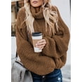 thumbnail image 3 of HOTAPEI Turtleneck Sweaters for Women Brown Oversized Chunky Cable Knit Sweater Soft Comfy Pullover Sweaters Pullover Knit Winter Tops, 3 of 6