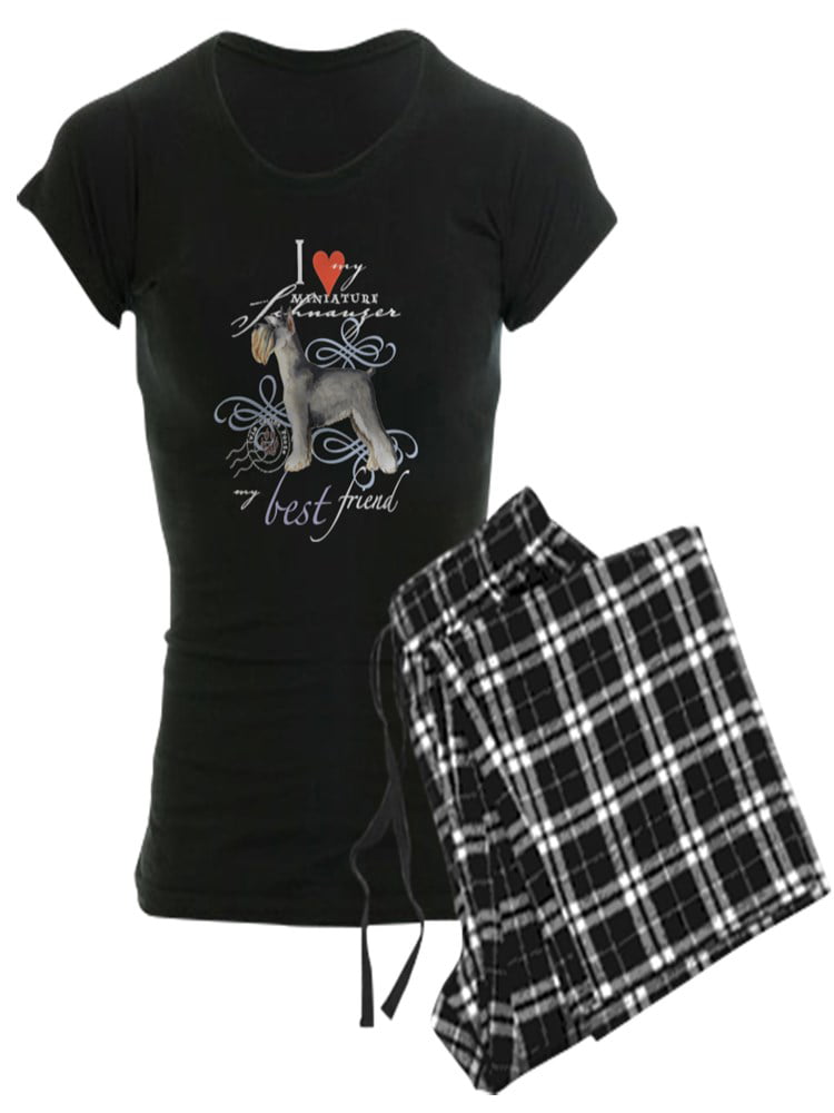 Womens Nightgown Flower-and-miniature-schnauzer-dog-black-Sleepwear Short Sleeves Shirt Casual Print Sleepdress