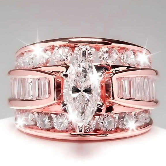 Plated Chunky Ring Pear Shaped Zirconia Wedding Ring For Women