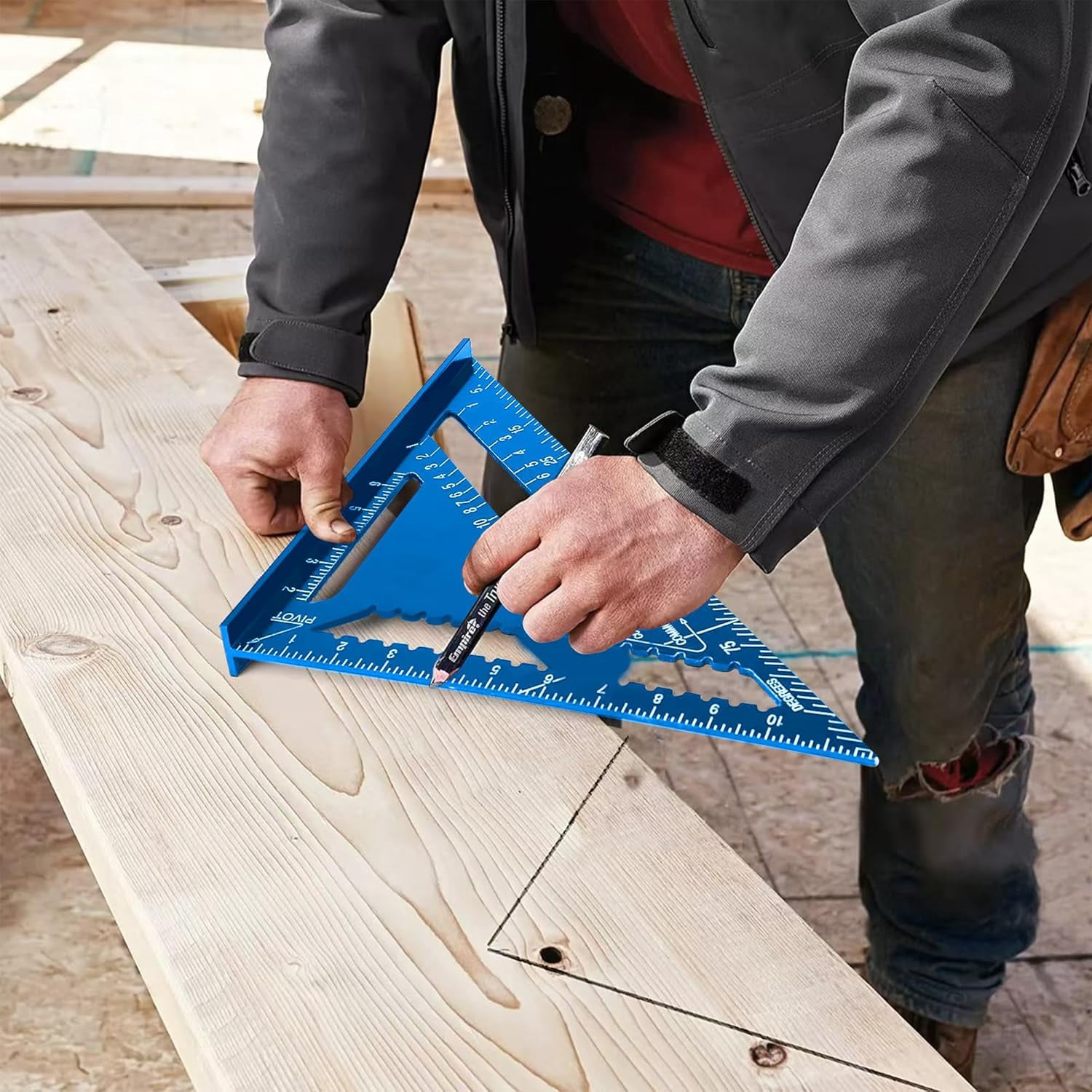 Aluminum 12 Inch Rafter Square Carpenter Measuring Layout Tool Alloy Metal Triangle Ruler Imperial Protractor for Woodworking and Carpentry