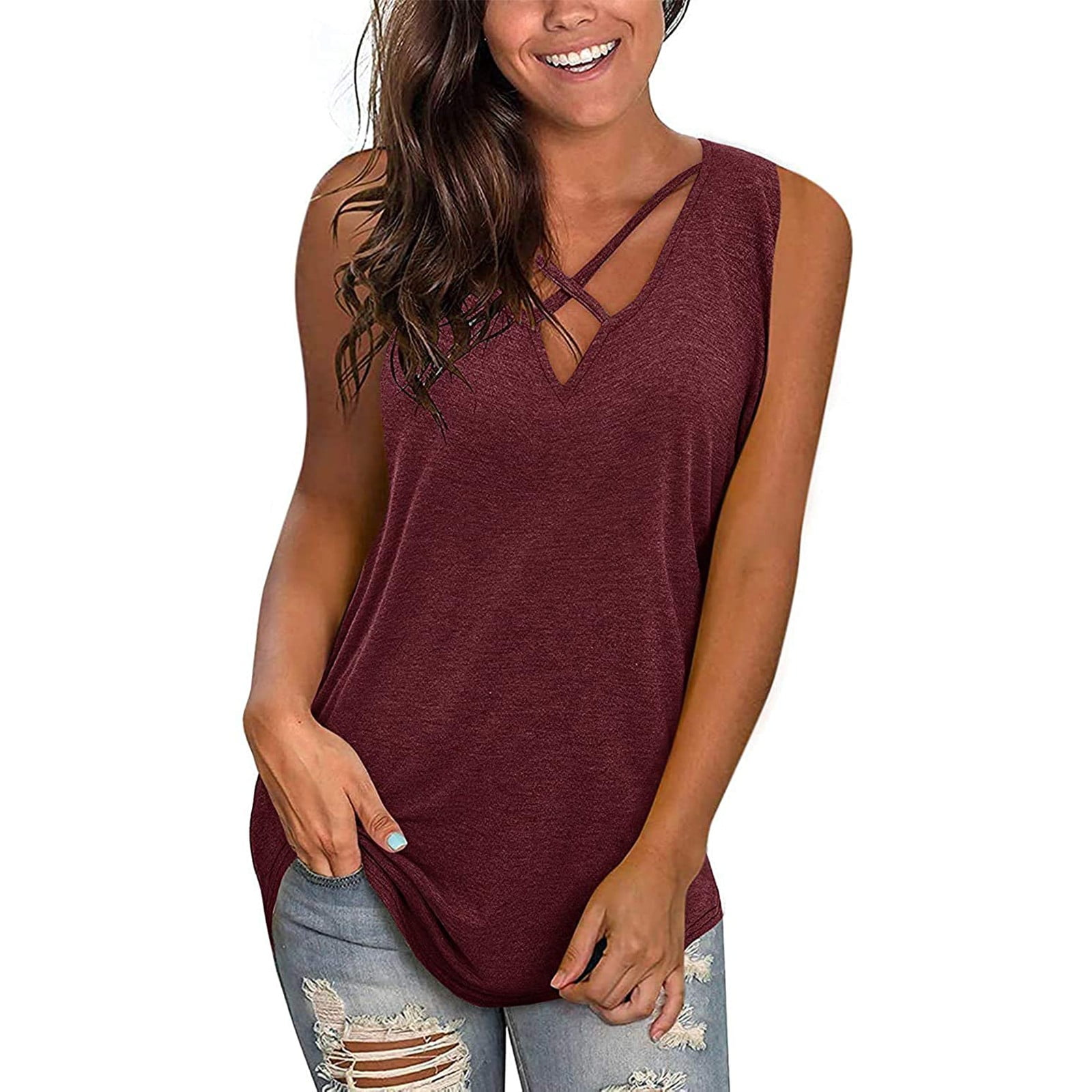 JDEFEG Low Cut Top Women Tank Tops for Women Solid Color Daily Loose Tops  Compression Undershirts Women Lingerie for Women Polyester Brown Xl 