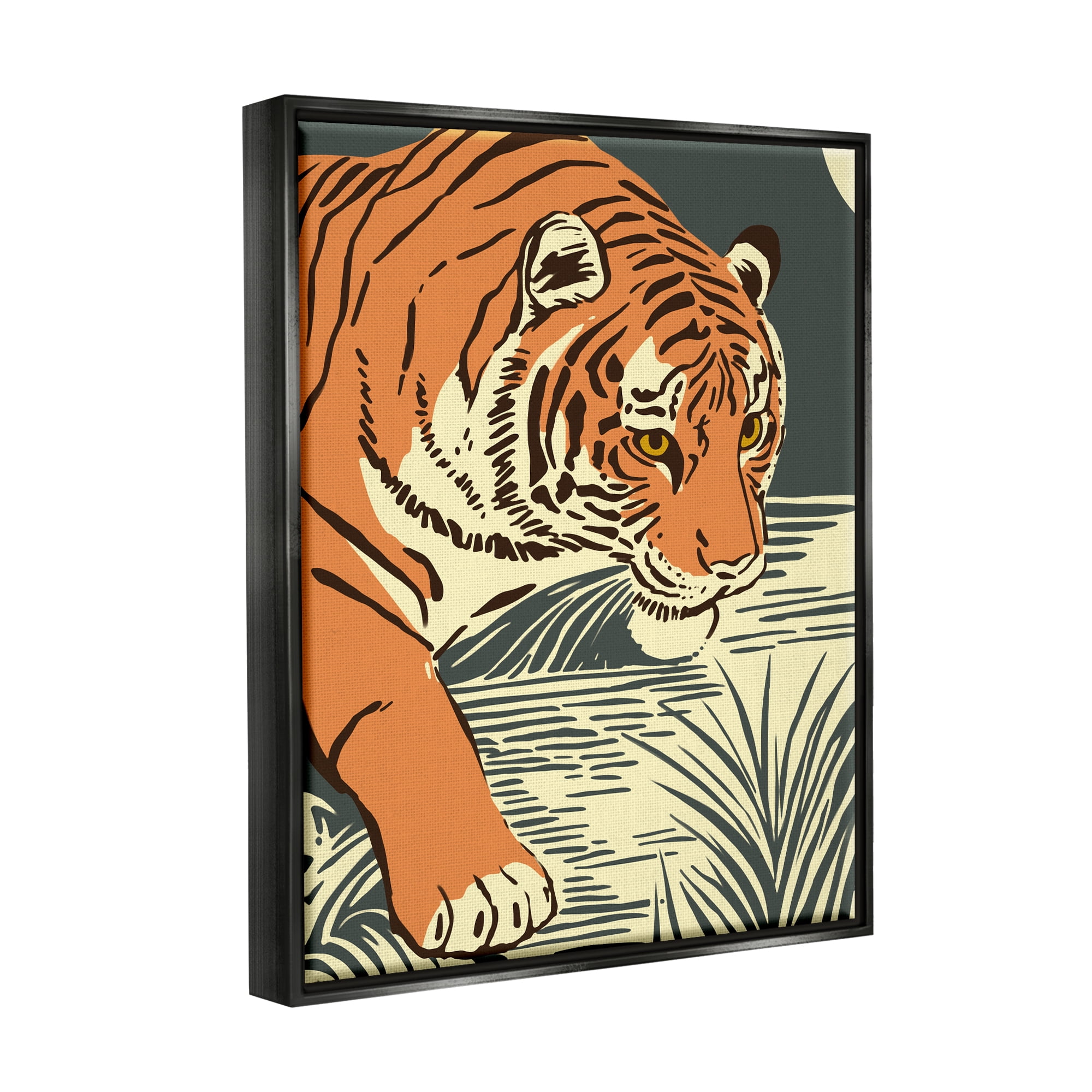 Stupell Industries Contemporary Tiger Jungle Nature Animals & Insects Painting Black Floater Framed Art Print Wall Art