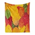 thumbnail image 1 of Fall Leaves Soft Flannel Fleece Throw Blanket, Close Overview Shot of Leaves with Raindrops Autumn Seasonal Macro Photo, Cozy Plush for Indoor and Outdoor Use, 70" x 90", Multicolor, by Ambesonne, 1 of 6