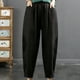 thumbnail image 4 of Pantalones harem cortos de talla grande - Pantalones de lino de cintura alta con parches de encaje, 4 of 7