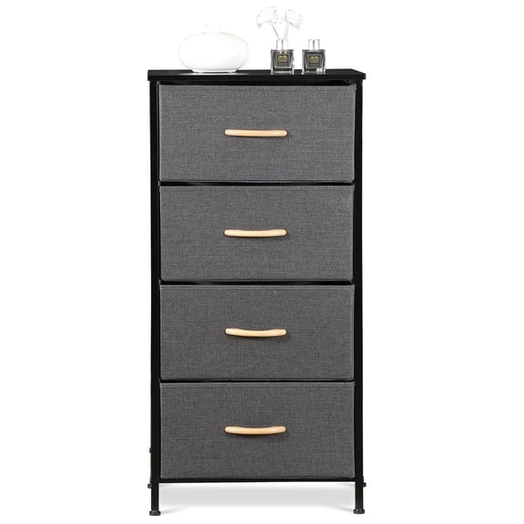 SONGMY 4 Drawer Fabric Chest Storage Cabinet, Gray Metal Frame Freestanding Cabinet, Bedroom Dresser Organizer