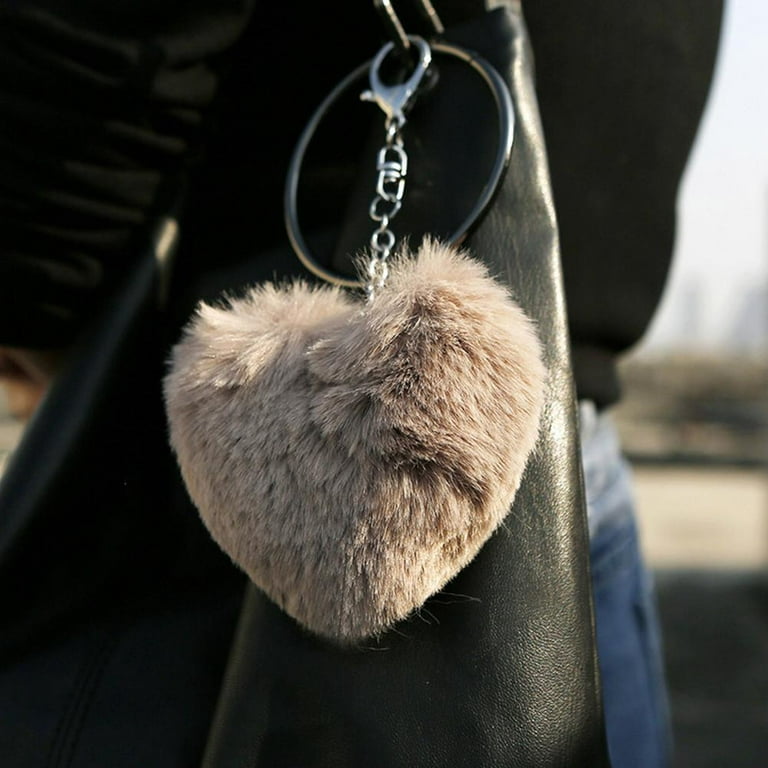 EUBUY Women Faux Fur Ball Pom Pom Keychain, Fuzzy Plush Ball Keychain Soft  Furry Key Ring Fluffy Accessories Car Bag Charm