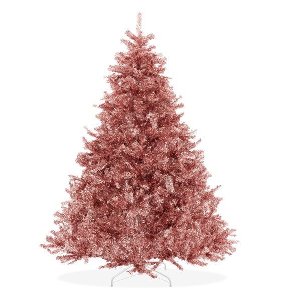 6FT Rose Gold Tinsel Artificial Holiday Christmas Tree with Sturdy Metal Stand