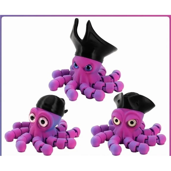 1pc Poseable 3D Printed Pirate Octopus With Moving Joints, Funky Desktop Creative Room Decoration Gift Idea For Halloween