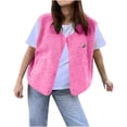 thumbnail image 2 of Karight Fuzzy Sherpa Vest for Women Loose Open Front Button Down Fleece Cardigan Warm Winter Sleeveless Casual Jackets, 2 of 8
