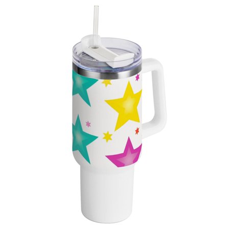 Stars Pentagram 40 oz Tumbler with Handle Insulated Travel Mug Lid Straw Leak Proof Steel Vacuum Water Bottles Glasses Fits in Car Cup Holder