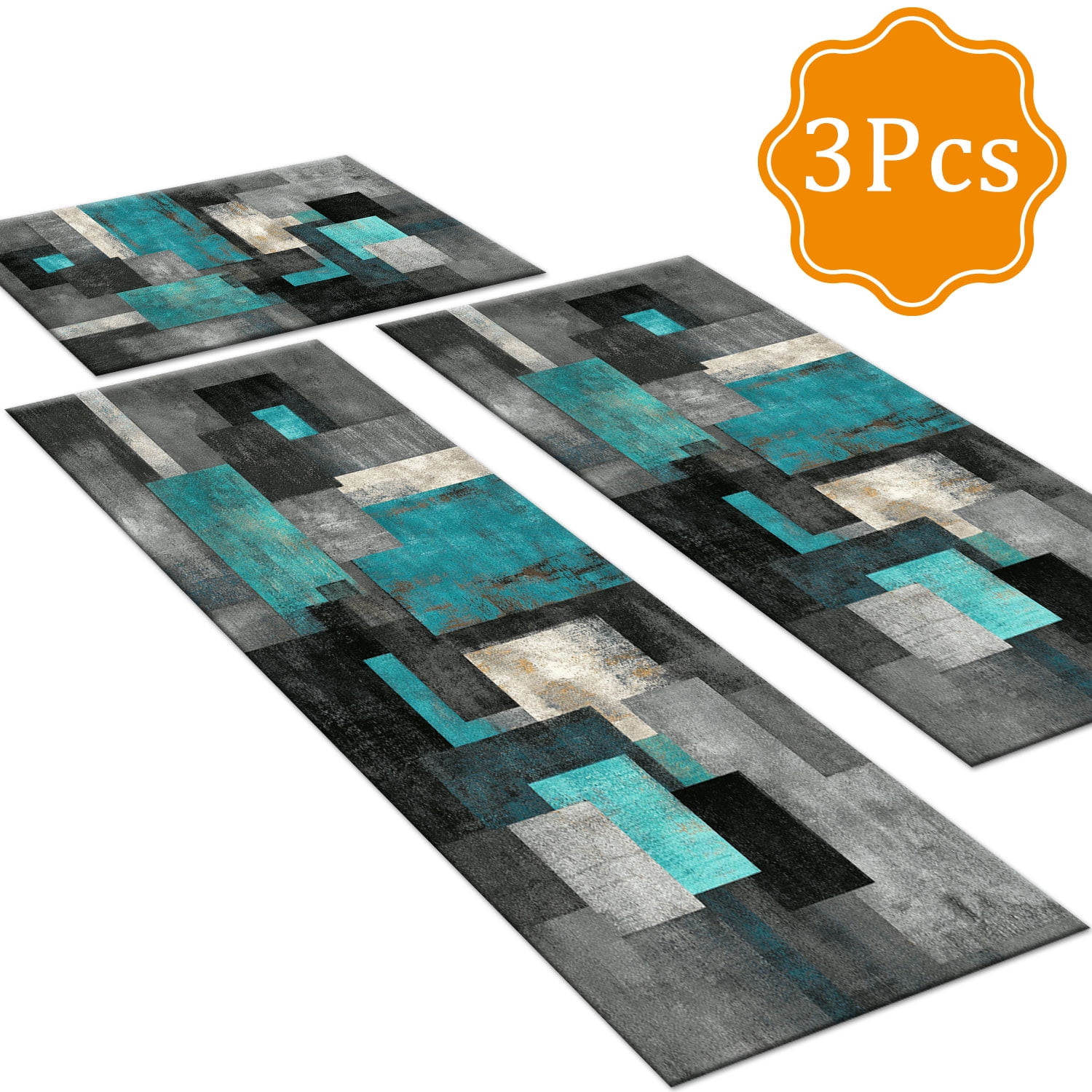 3 Piece Kitchen Rug Set, Non-Slip And Washable, Abstract Pattern Kitchen Hallway Rug, Soft And Comfortable, Suitable For Sinks, Floors, Entrances, Hallways and Bathrooms
