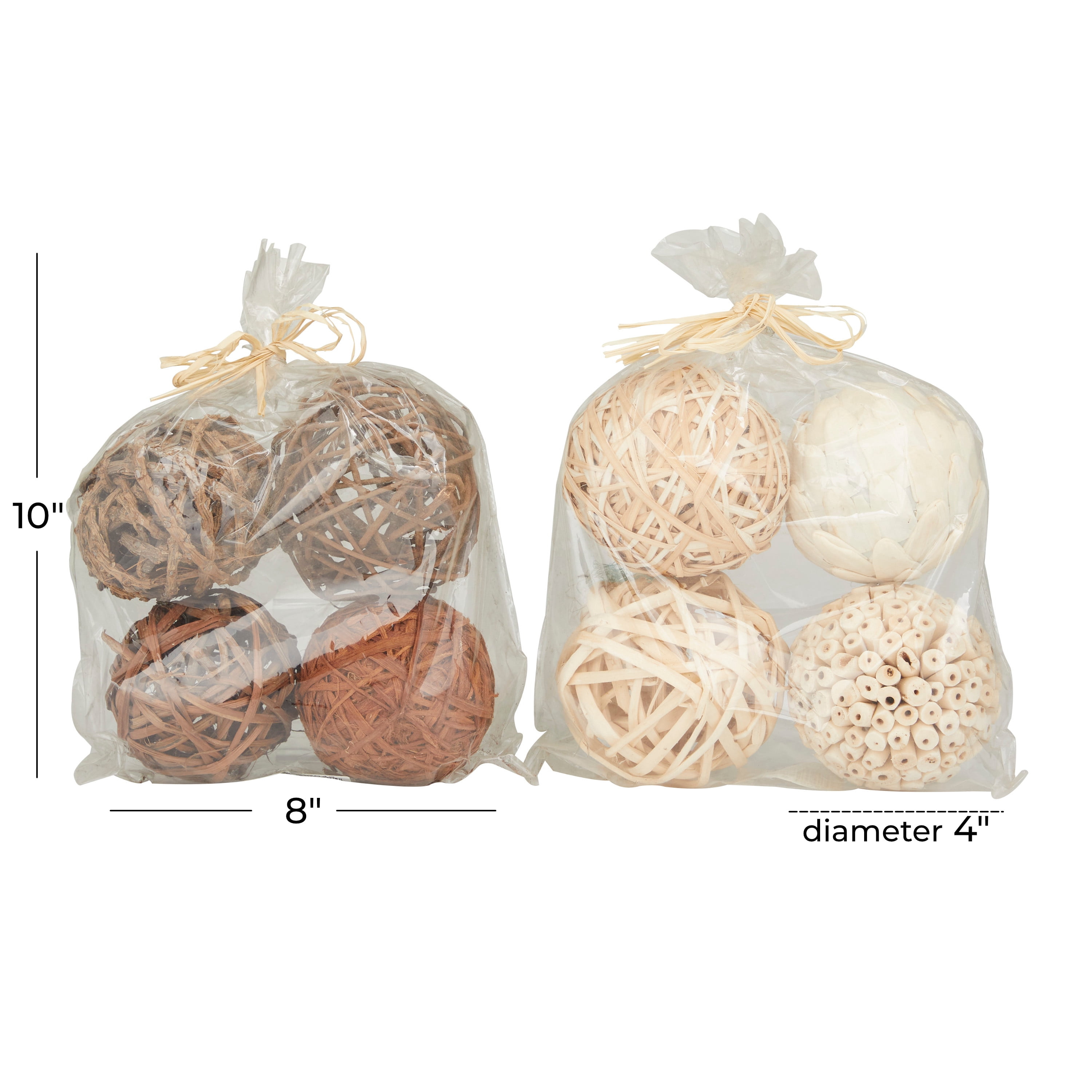 DecMode Brown 8" Handmade Dried Plant Orbs & Vase Filler with Varying Designs (2 Count)