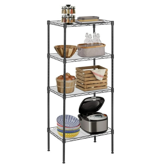 YEXJ 17L x 11W x 44H Wire Shelves Metal Shelf with 4 PP Sheets Storage Shelves 4 Tier,Black
