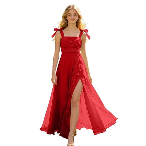 RUTAYY Children Girls Dress Solid Color Square Collar Sleeveless Bow Shoulder Strap Boho Backless Flowy Long Casual Summer Party Wear Classic Beach Dresses