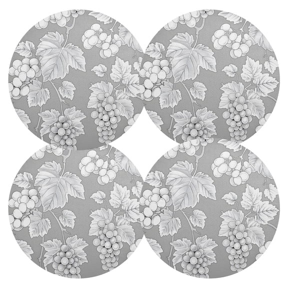 Ryvnso Grape Pattern on Gray Round Plate Mats Dining Table Placemat Set of 4 for Holiday Decoration