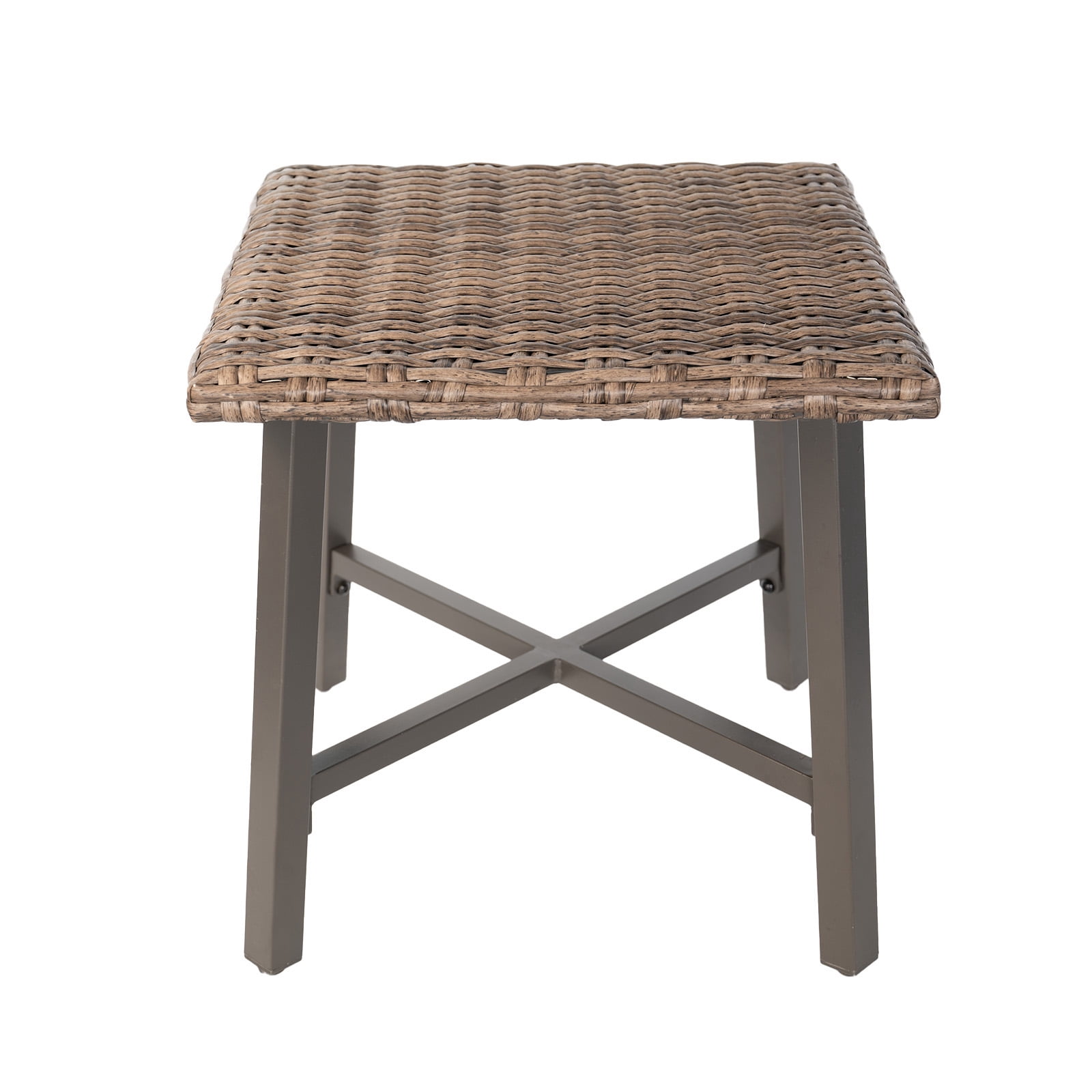 MOLIBYME Patio Wicker Side Table, All-Weather Rattan Side Table End Table for Patio Porch Deck Pool, Brown Tabletop