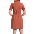 thumbnail image 3 of Vestido Safari de Verano para Mujeres INSPIRE CHIC con Cuello, Botones y Cinturón de Algodón, Talla L, Naranja Quemado, 3 of 6