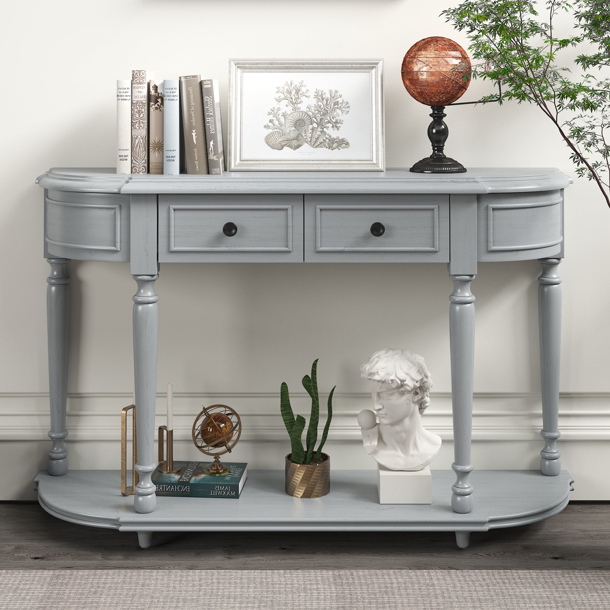 UWRNite Retro Circular Curved Entryway Table, Solid Wood Console Table