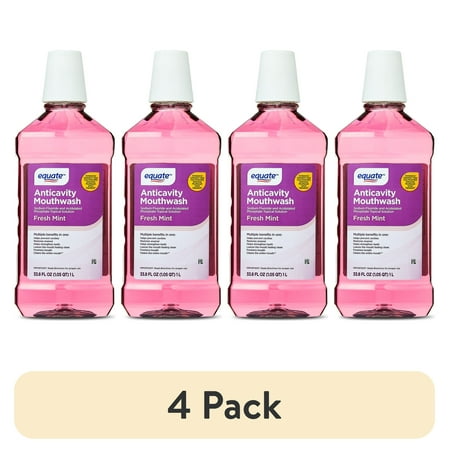 (4 pack) Equate Anticavity Mouthwash, Fresh Mint, 1 L