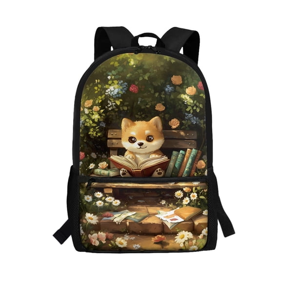 Uourmeti Puppy and Daisy Pattern Personalized Backpack for Tourism Work, Roomy Storage Durable Polyester Backpack Large Storage Space Student Bookbag
