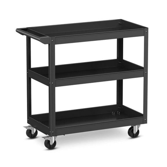 Metal Utility Cart 3-Tier - Rolling Tool Cart with Lockable Wheels - 400 lbs Capacity - Garage, Kitchen, Workshop Organization