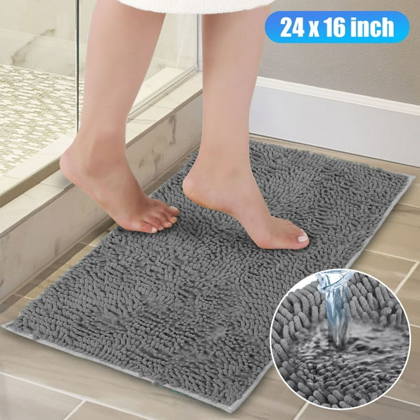 Non Slip Bathroom Rug Shag Shower Mat Machine Washable Bath Mats With Water Absorbent Soft Microfibers Carpet 24 X 16 Inches Gray Walmart Com Walmart Com