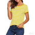 thumbnail image 6 of ClodeEU Women's Short Sleeve Crew Neck Striped T Shirt,Casual Trendy Basic Tee b-Orange,Women's Plus S, 6 of 7