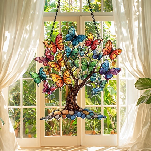 Butterfly Tree of Life Suncatcher | 2D Flat Acrylic | Window Hanging Decor | Life of Tree Design | Mother's Day Gifts | Birthday Gifts for Mom | Home Decor