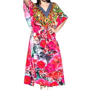 LA LEELA Women's Plus Size Casual Kaftan Sleepwear Cover Up US 14-22W Multi_V542