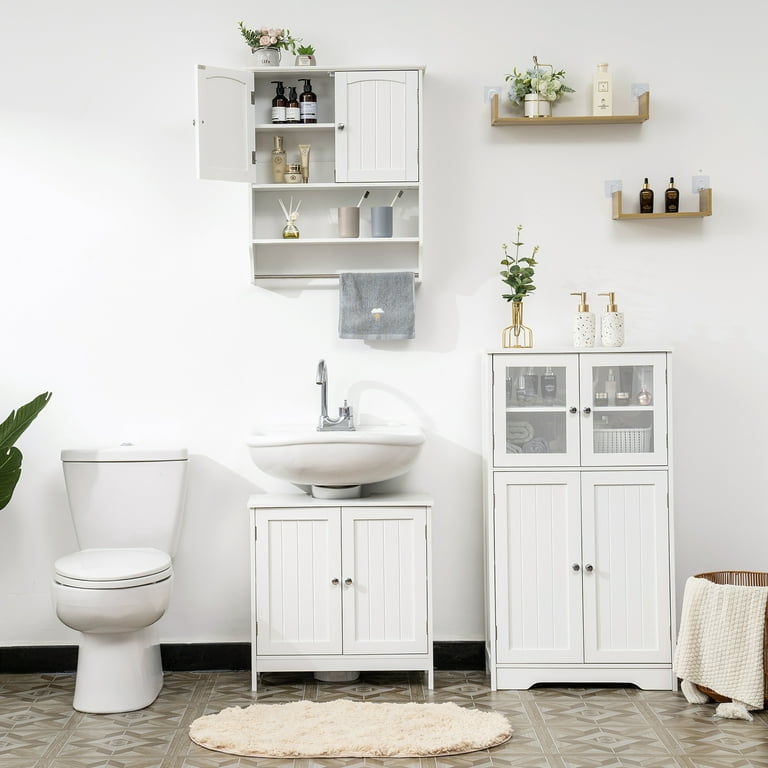 FANGSUM Wall Bathroom Cabinet with 1 Adjustable Shelf & Towels Bar, Storage  Cabinet, Medicine Cabinet for Bathroom, Living Room White 