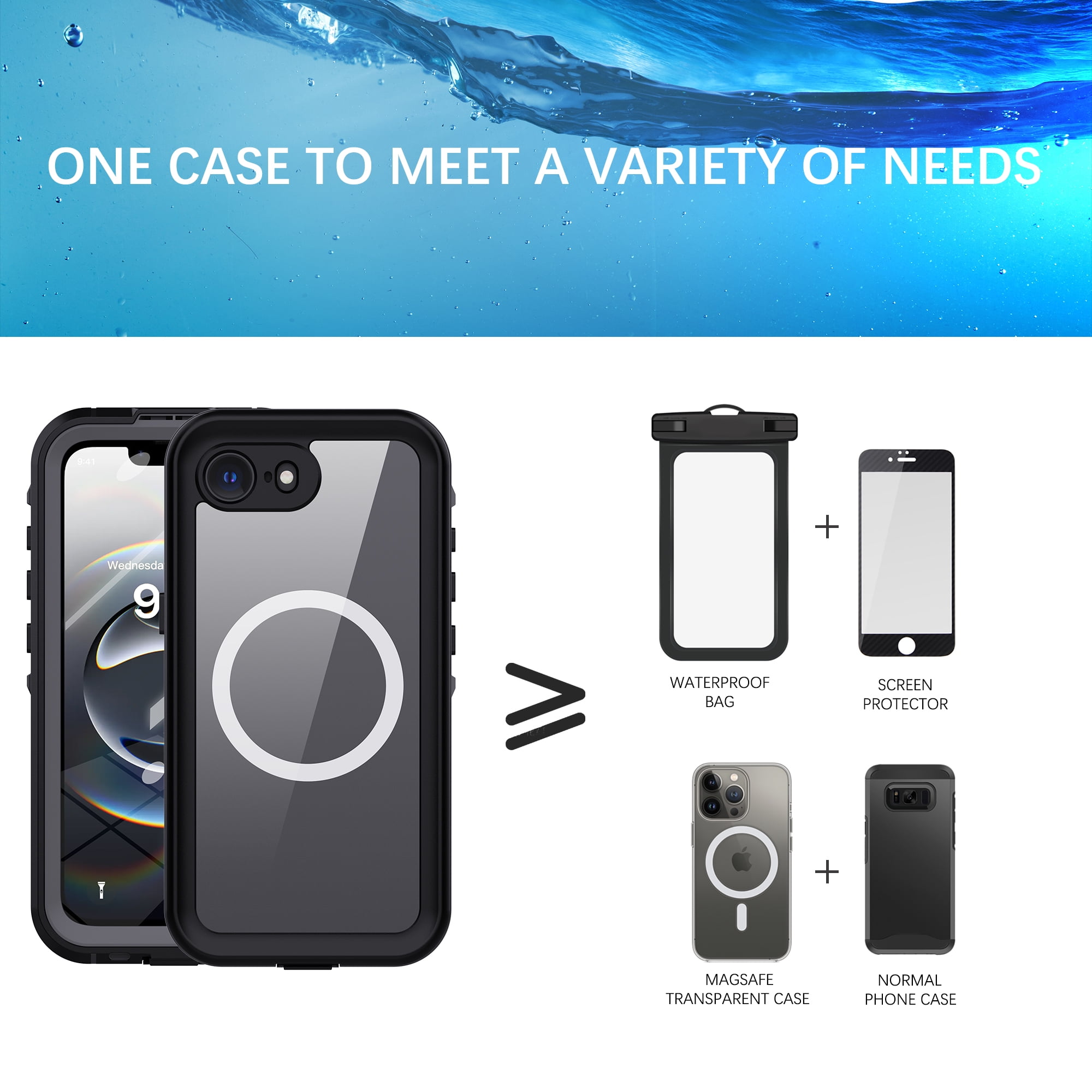 Dteck for iPhone 16e Waterproof Case, Shockproof Dustproof Case with Built-in Clear Screen Protector, Full Body Heavy Duty Sealed Protective Cover for iPhone 16e 6.1" 2025,Black