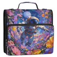 thumbnail image 2 of Water-Resistant 3-Ring Binder Organizer with Multiple Pockets Zipper Binder Bag for Office Astronaut and Colorful Flowers, 2 of 8