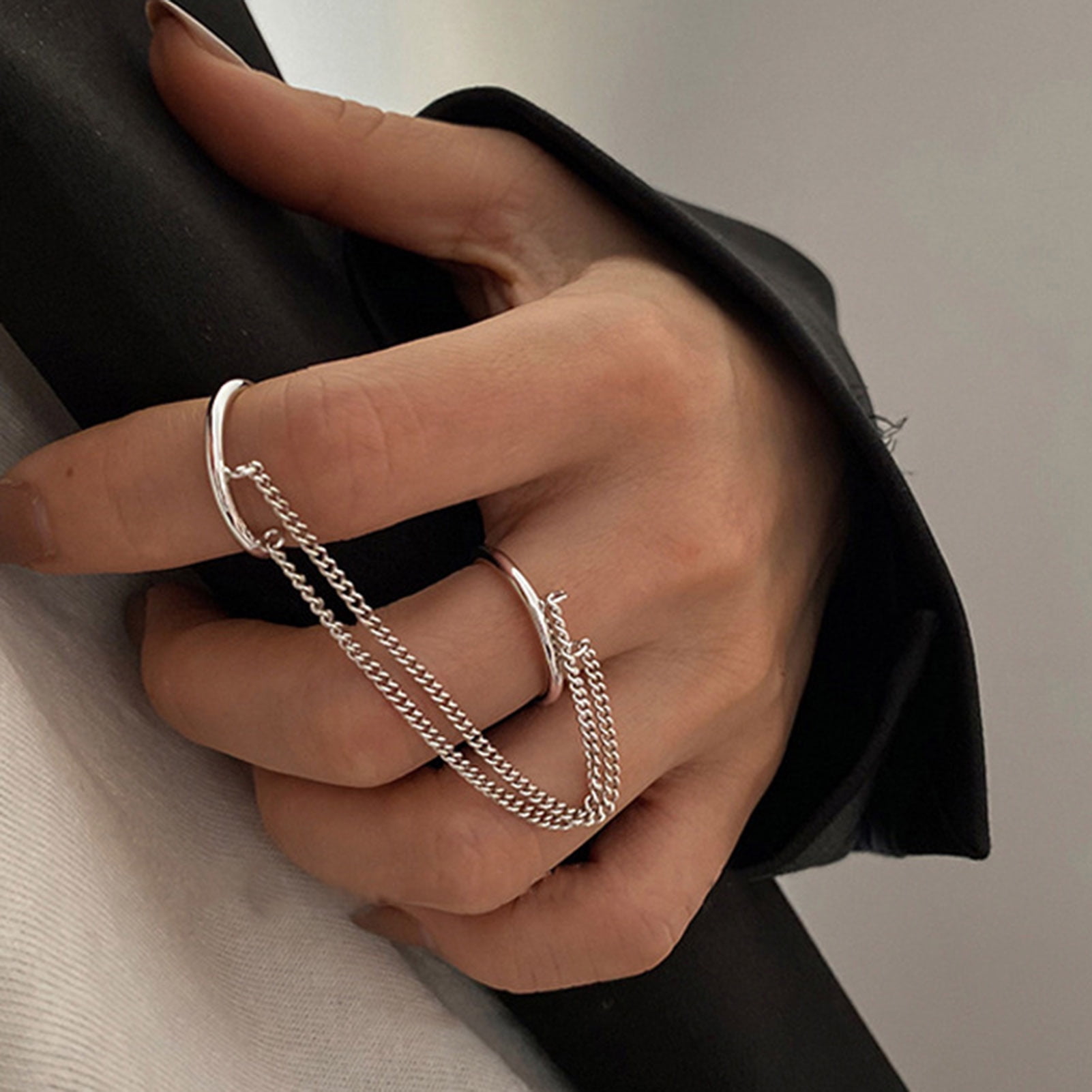 AYYUFE Double Finger Chain Ring Stackable Adjustable Unisex Two Layers Chain  Opening Ring Jewelry Gifts 