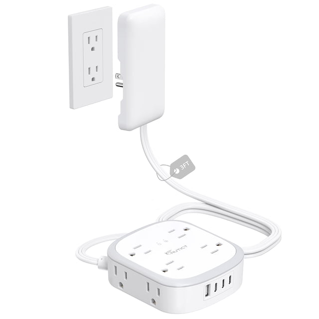 Cable de extensión plano NUTICT de 3 pies con 8 enchufes y 3 USB-C y 1 USB-A