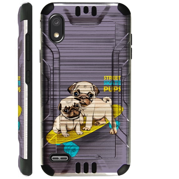 Compatible with TCL A2 Brushed Metal Texture Silver Guard Hybrid TPU Phone Case Cover (Skate Pug)