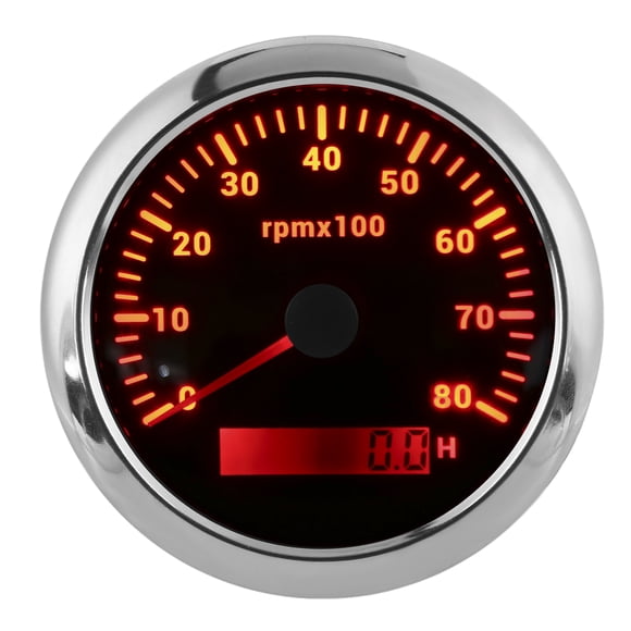 Tachometer, Universal Pointer Type IP67 Waterproof Boat Tacho Gauge 0-8000RPM For Yachts For RVs White,Black