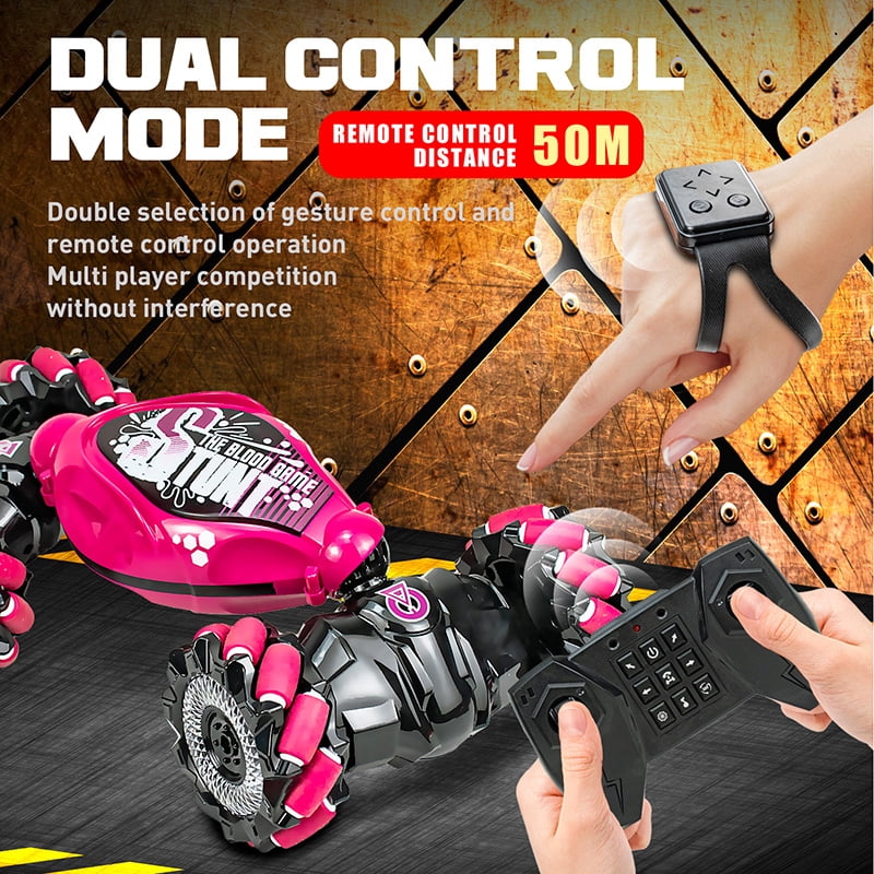 Gesture Sensing RC Stunt Car with Light & Music,Gesture Sensing Twist Car,Drift Stunt 2.4GHz Remote Control Cars, 360掳 Flips Rotating Off Road Vehicle for Kids Gifts (Red)
