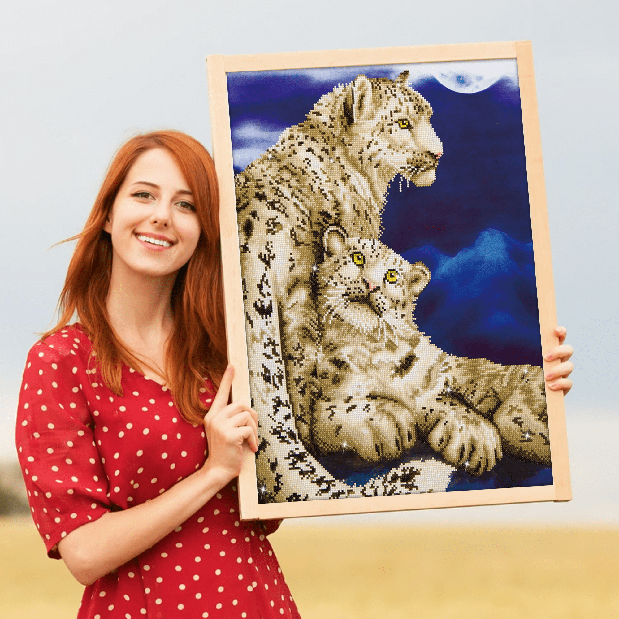 Diamond Dotz Snow Leopards Animal Diamond Painting Kits for Adults - Diamond Art Kits a Relaxing Creative Craft Kit with Dotz Gems 30.3"x20.5"
