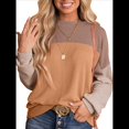 thumbnail image 1 of Moda para Mujer 2025, Camisetas Holgadas Informales de Punto con Cuello Redondo y Larga con Bloques de Color Caqui XXL, 1 of 10