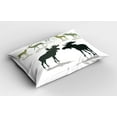 thumbnail image 2 of Ambesonne Antlers Pillow Sham 2 Pack, Elk Deer Fawn Forest, 36"x20", Green Black, 2 of 3