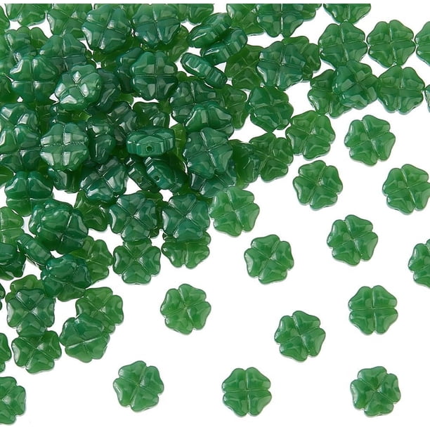 100 cuentas de trébol de la suerte para el Día de San Patricio, cuentas de vidrio facetadas de 10 mm, color verde mar, para manualidades, collares, pulseras, fabricación de joyas, agujero: 1 mm.