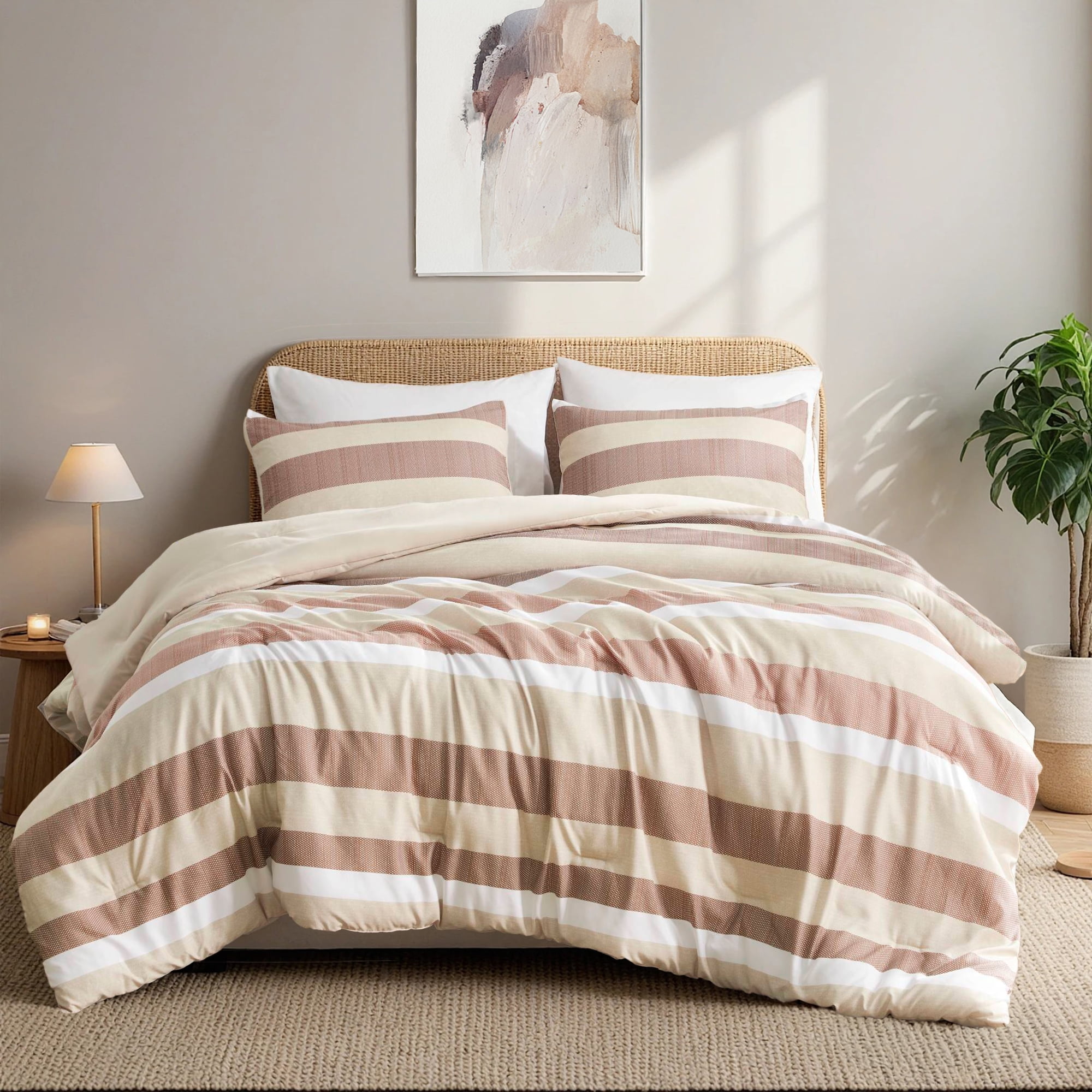 Regency Heights 2-Piece Comforter Sets, Reversible Striped Comforter Set for Dorm, Lightweight All Season Bedding Set with Pillow Shams,Twin/Twin XL, Terracotta