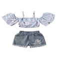 thumbnail image 1 of Baby Girls Off Shoulder Striped Crop Tops Distressed Ripped Jeans Denim Shorts Outftis, 1 of 6