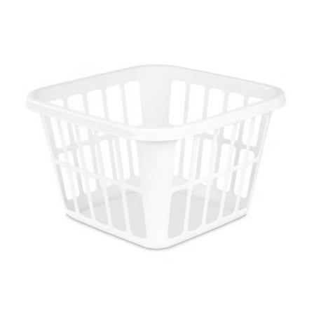 1.25bu Laundry Basket White Plastic Clothes Hamper with Built-In Handles, Medium Size, Portable Storage