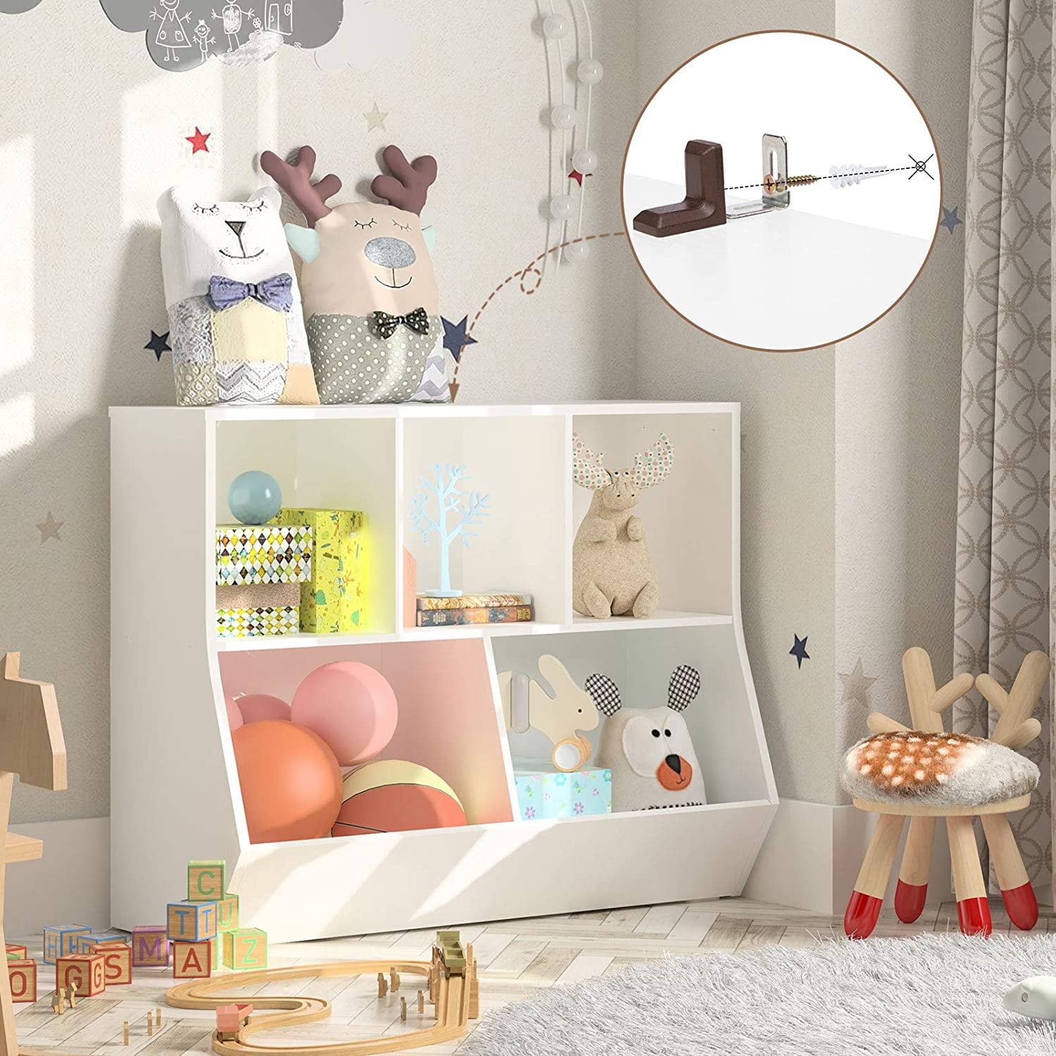 HOOBRO Kids Bookshelf Bookcase Footboard Children's Toy Storage Cabinet Playroom Hallway WT32CW01