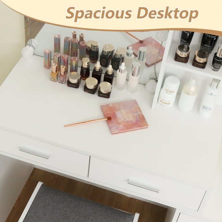 USIKEY Vanity Set with LED Lights, Large Makeup Table, 3
