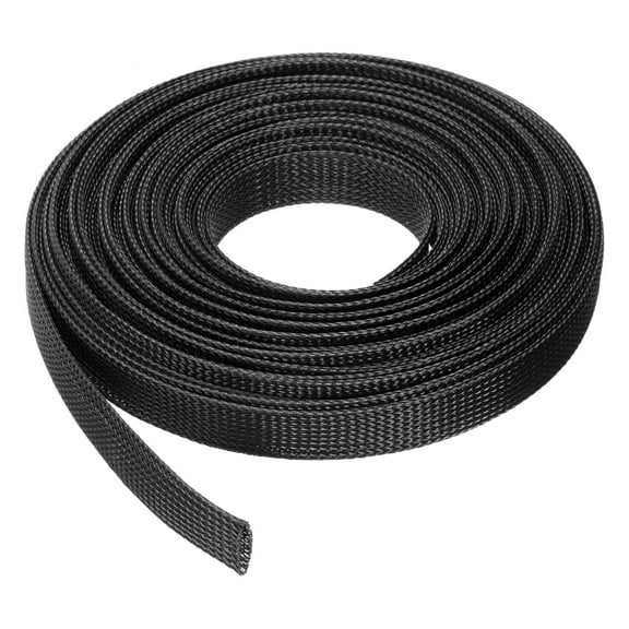 50 Ft - 1 In Expandable Braided Cable Sleeving, PET Cable Management, Wire Wrap Loom Tube, Black
