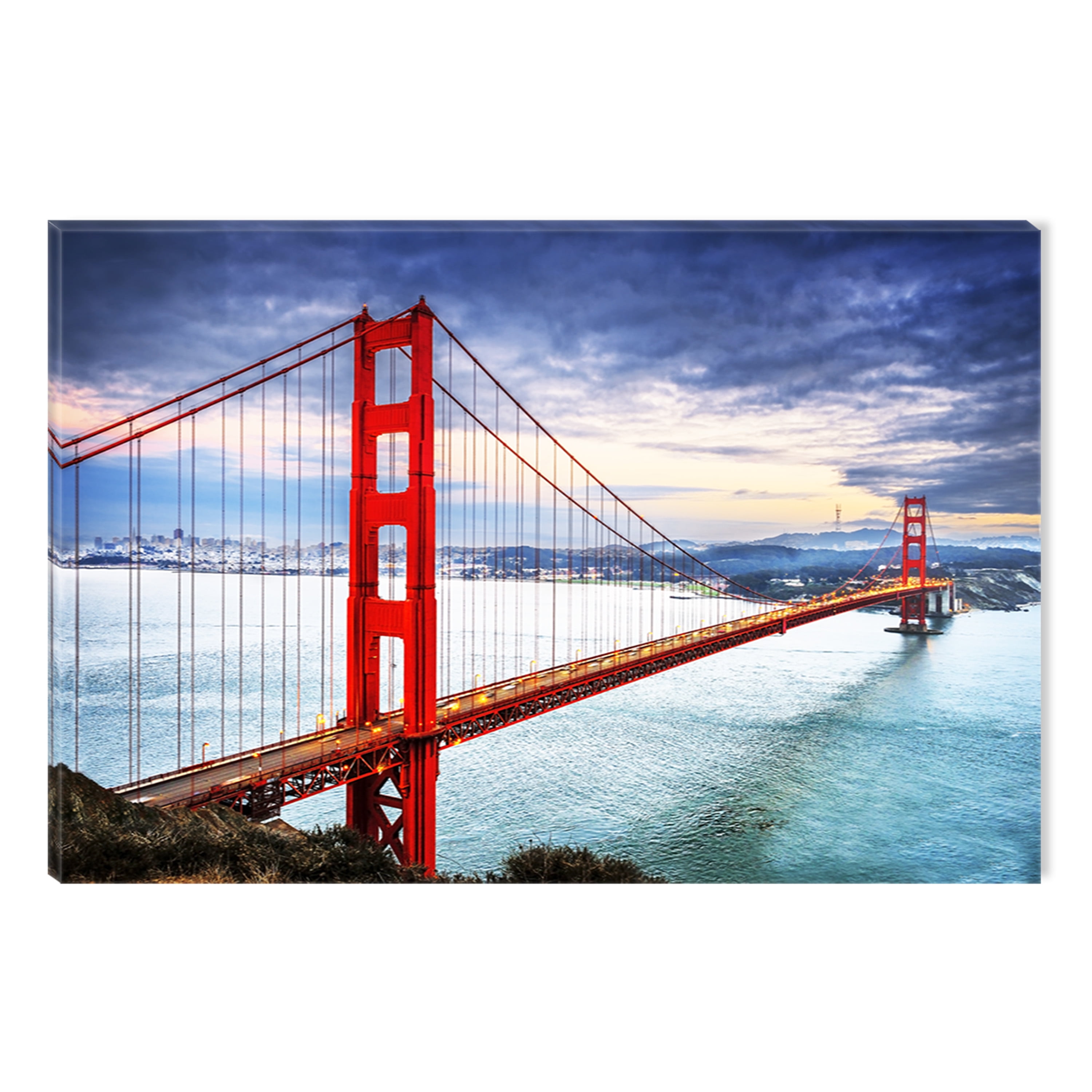 Startonight Canvas Wall Art San Francisco Bridge Red Accent, Dual View Surprise Artwork Modern